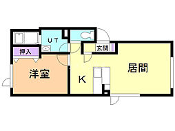 ニューベルゲン 1LDKの間取図画像