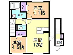 セジュール新開 2LDKの間取図画像