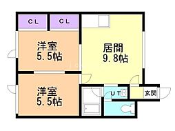 ロイヤルハイム柏木A 2DKの間取図画像