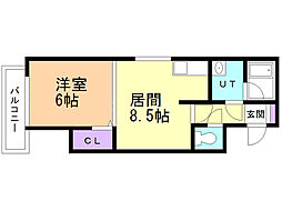 エルフィーネ本町 1DKの間取図画像