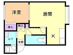 ハピネス三条 1DKの間取図画像
