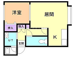 ハピネス三条 1DKの間取図画像