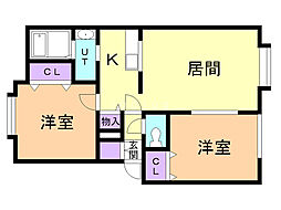 ピュアルース 2LDKの間取図画像
