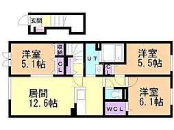 クレインもえぎ町 3LDKの間取図画像