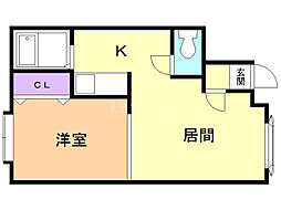 レインボウハウスNo.13 1DKの間取図画像