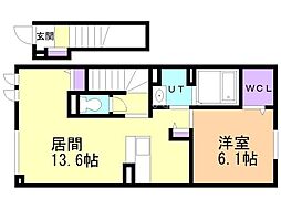 パレスウトナイA 1LDKの間取図画像