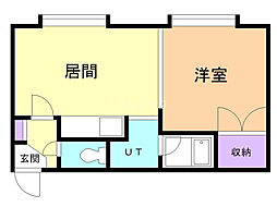 サンエアハウスB 1DKの間取図画像