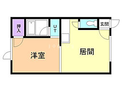 ロイヤルハイム青雲A 1DKの間取図画像