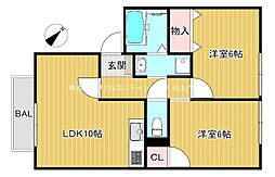 リサージュA 1階2LDKの間取り