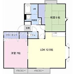 ピュアナハート 2LDKの間取図画像