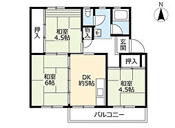 UR相生山 4階3DKの間取り