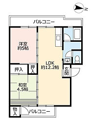 UR都市機構豊明団地8棟 2LDKの間取図画像