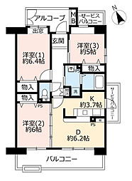 アーバンラフレ鳴子5号棟 3DKの間取図画像