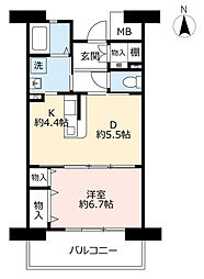 アーバンラフレ鳴子6号棟 1DKの間取図画像