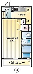 フジハイムユキ 1Kの間取図画像