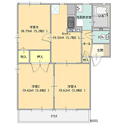 セピアコートB 3Kの間取図画像
