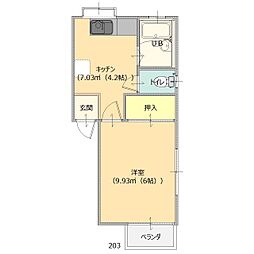 日々野ハイツ 1Kの間取図画像