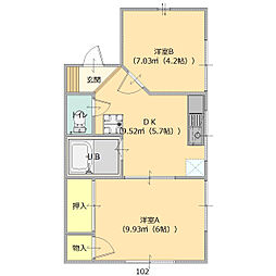 サンコーポ 2DKの間取図画像