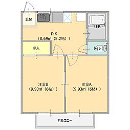 コーポ関口A 2DKの間取図画像