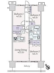 ゲートヒルズ多摩境ステーションアリーナ 3LDKの間取図画像