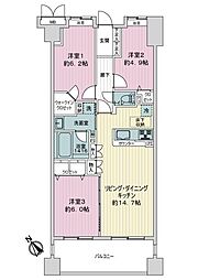 コスモ読売ランドエクセルコート 3LDKの間取図画像