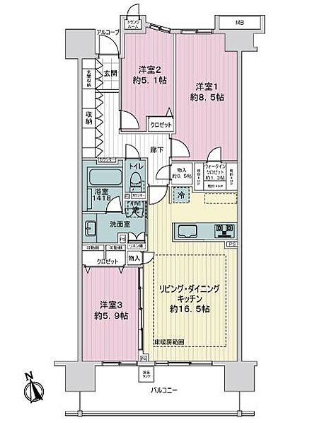 3LDK 間取り