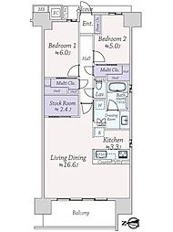 なかもずALLZグランコート 2LDKの間取図画像