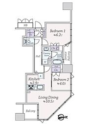 ブランズタワー大阪本町 2LDKの間取図画像