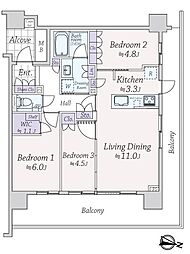 グランドメゾン勾当台通ザ・タワー 3LDKの間取り