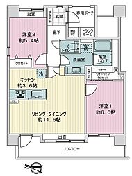 ライオンズガーデン柏木 2LDKの間取図画像