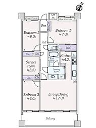 ライオンズテラス本鵠沼ガーデンコートパークコート 3SLDKの間取図画像