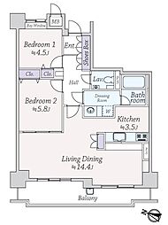 アーティックス大濠 2LDKの間取図画像