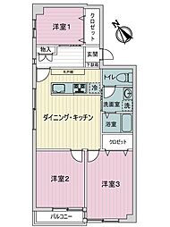 本郷町ハイリーハイツ 3DKの間取図画像