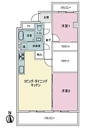グリーンコーポ東一社B棟 2LDKの間取図画像