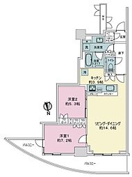 ザ・パークハウス鹿児島中央タワー 2LDKの間取図画像