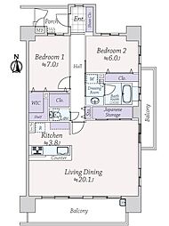 サーパス中津瀬平和台通り 2LDKの間取図画像