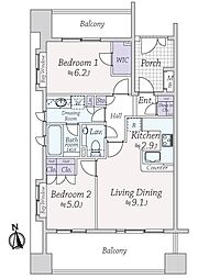 藤和シティホームズ御殿山 2LDKの間取図画像