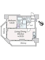 シャトレー五反田 1LDKの間取図画像