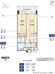 F.PARC西新 1LDKの間取図画像