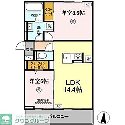リヴィエール友丘 2LDKの間取図画像