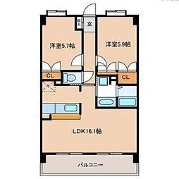 レフィナード今宿 2LDKの間取図画像