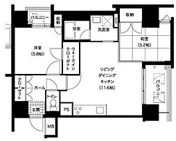 レジディア西新 2LDKの間取図画像