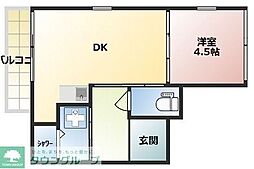 パレスパーク祖原 1DKの間取図画像