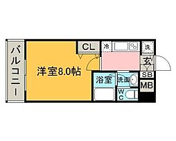 アンピール唐人町 1Kの間取図画像