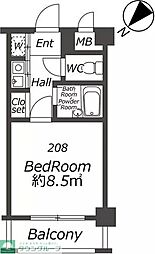 ピュアドームグラース天神 ワンルームの間取図画像