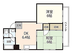山本マンション 2DKの間取図画像