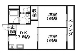 大宮コーポラス 3階2DKの間取り