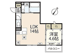 campanella高須 2階1LDKの間取り