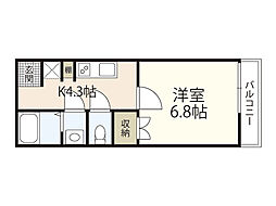 Domani Inokuchi 1階1Kの間取り