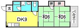 みのうコーポ 2DKの間取図画像